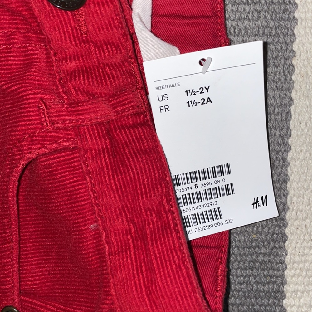 H&M corduroy pants 1.5-2y red new w tags - Picture 3 of 4